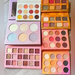 Lot of eyeshadow highlight palette facecandy colourpop essence beauty creations